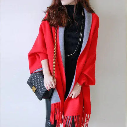 Autumn Winter Tassel Long Sweater Cardigans Casual Korean Long Sleeve Cloak Patchwork Knitwear Coats Outwaer LMFS-LM-8015