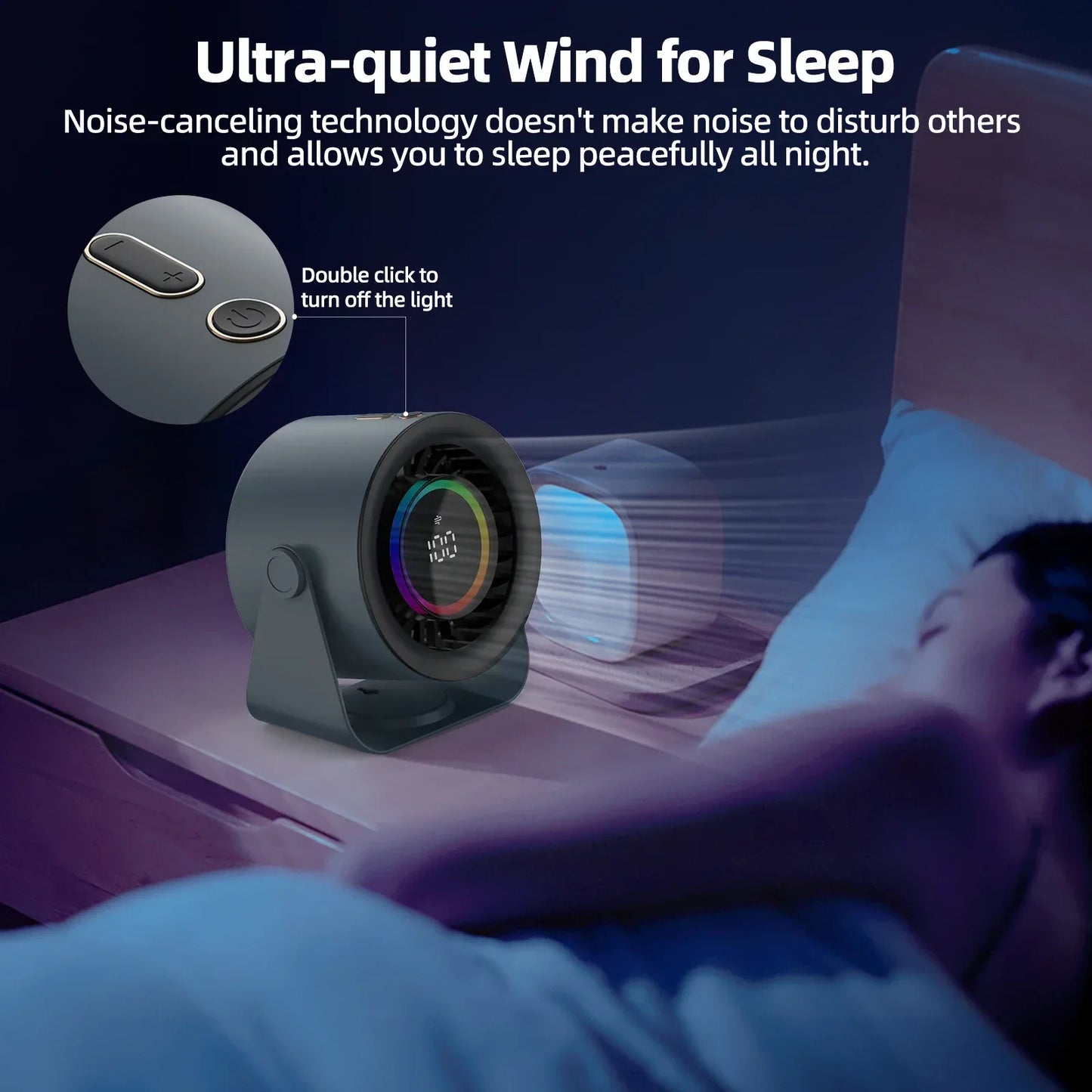 GOOJODOQ Desktop Fan 4000mAh Silent Adjustable Speed Air Circulation Fan 100 Speeds with Digital Display Wall Mountable