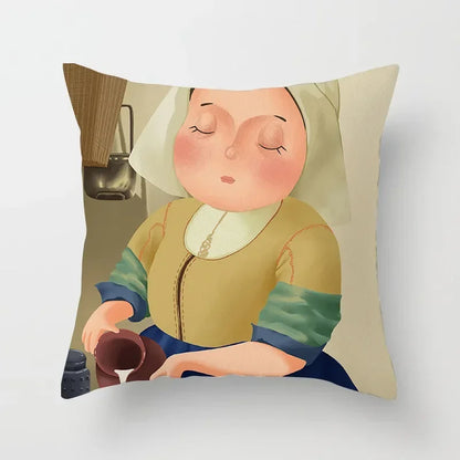 Creative Cartoon Oil Painting Mona Lisa Van Gogh Cushion Cover Portrait Painting Throw Pillow Case Cojines Decorativos Para Sofa