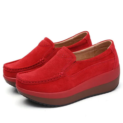 Creepers Platform Shoes Women Flats Women Loafers Spring Autumn Casual Suede Leather Shoes Ladies Moccasins Slip On Plus Size 42