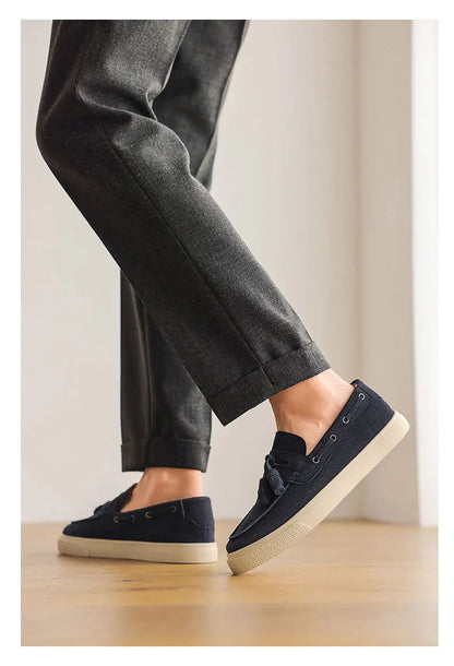 2025 Men Flat Loafers Frosted Suede Flat Shoes Comfortable Non Slip Trendy Fashion Loafers Lightweight Outdoor Casual Shoes