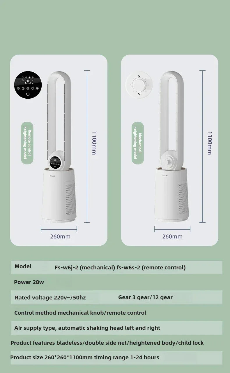 12-Speed Touch Control Bladeless Fan‌ Removable Washable Grille Tip-Over Protection Energy Efficient Cooling Tower Living Rooms