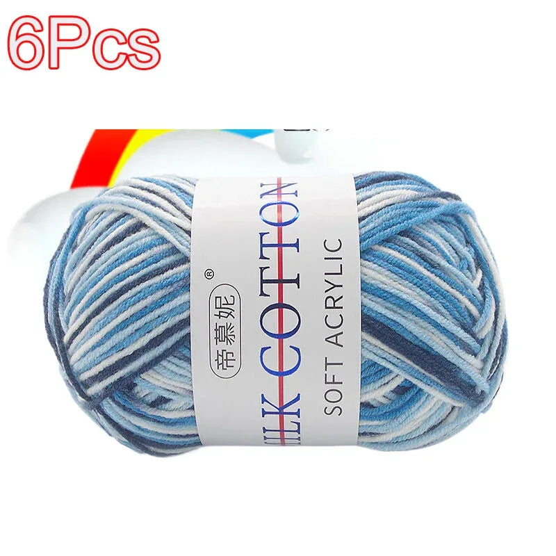 6Pcs Dyed Milk Sweet Soft Cotton Crochet Wool Yarn Thick Yarn Fiber Hand Knitting Wool Crochet Yarn Threads for DIY Sweater