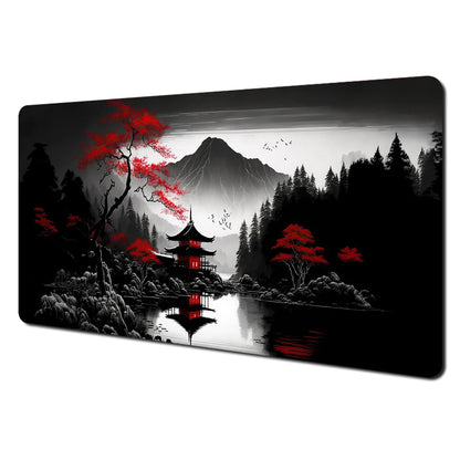 Red and Black Art Landscapes Large Mouse Pad Anti-Slip Durable Desk Mat Offices Accessories Keyboard Mouse Mat Tapis De Bureau