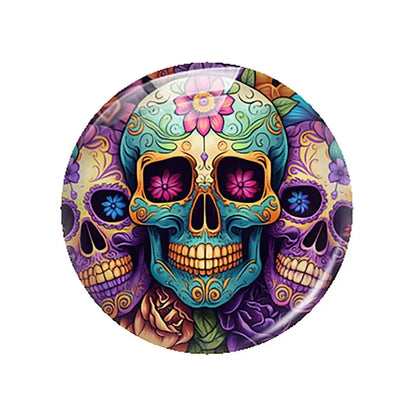 Breloques cabochons en verre à dos plat, style gothique sombre, tête de mort et fleur, pour la création de bijoux DIY. Démonstration de camée à dos plat pour la fabrication de bijoux DIY.