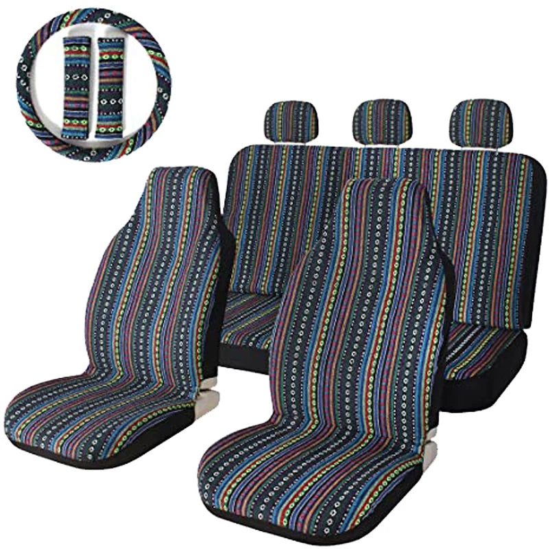 AUTO PLUS Car Seat Covers Set Baja Saddle Blanket Weave Universal Fit Most Car Seat Protection Steering Wheel Cover Protector by PDG ibma