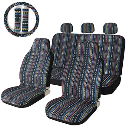 AUTO PLUS Car Seat Covers Set Baja Saddle Blanket Weave Universal Fit Most Car Seat Protection Steering Wheel Cover Protector by PDG ibma