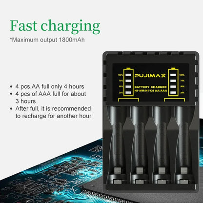 4 Slots Battery Charger Intelligent Fast USB Charger for AAA/AA Rechargeable Ni-MH/Ni-Cd Batteries with LED Indicator Charger