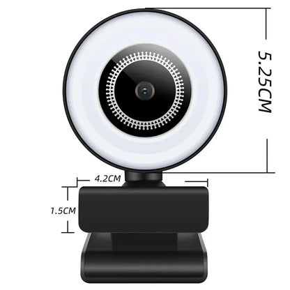 4K Webcam Mini Camera Full HD Webcam With Ring Fill Light Microphone USB Live Broadcast For Youtube PC Laptop Video Shooting