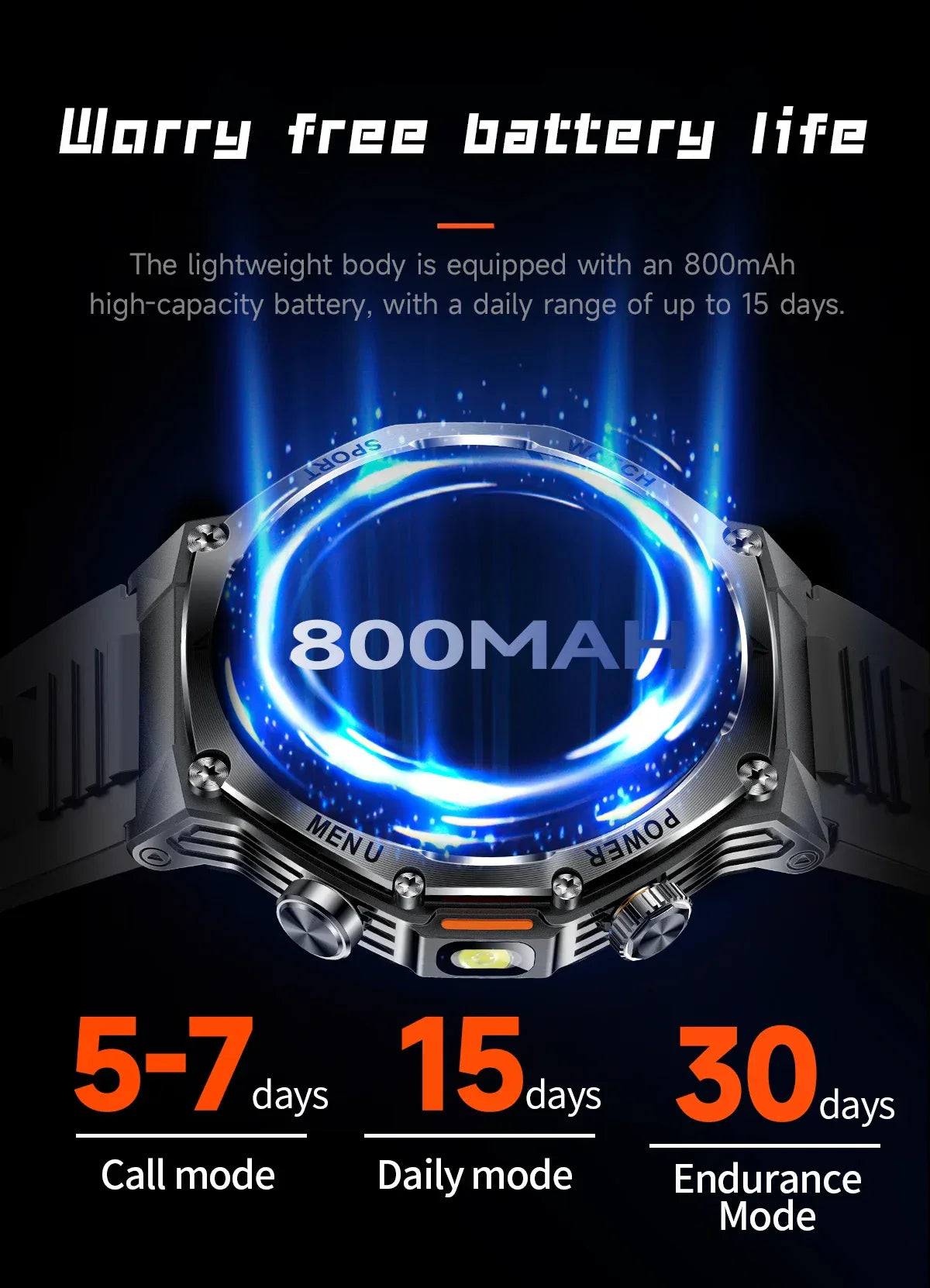 2026 800mAh Super Capacity Battery Adult Men Smart Watch 1.8-inch Large Screen Bluetooth Call IP68 Waterproof SmartWatch Sports