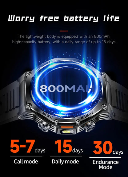 2026 800mAh Super Capacity Battery Adult Men Smart Watch 1.8-inch Large Screen Bluetooth Call IP68 Waterproof SmartWatch Sports