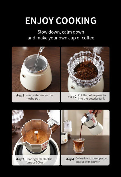 Bincoo Coffee Moka Pot Set with Electric Heating Plate for Home Use Small Espresso Extraction Machine Complete Brewing Kit