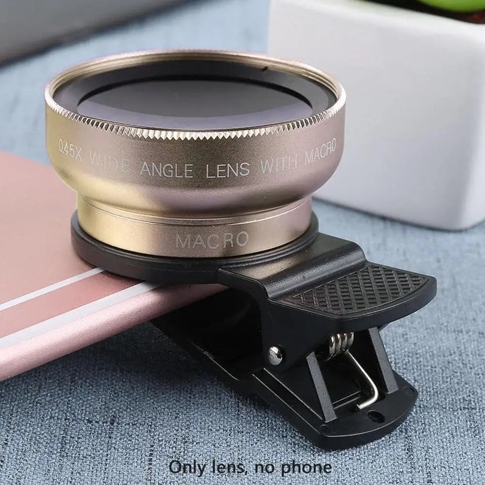 Professional 2 in 1 Lens Universal Clip 37mm Cell Phone Lens 0.45x 49uv Super Wide Angle + Macro HD Lens for All Smartphones