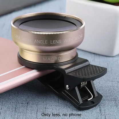 Professional 2 in 1 Lens Universal Clip 37mm Cell Phone Lens 0.45x 49uv Super Wide Angle + Macro HD Lens for All Smartphones
