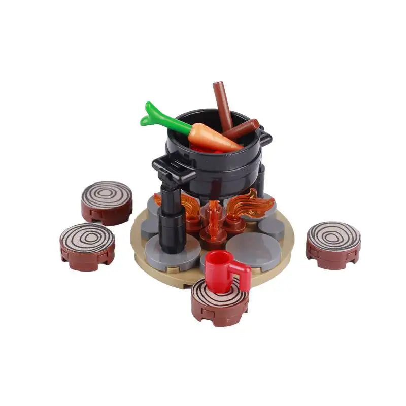 MOC Medieval Campfire Building Block Flame Wave Candle Transparent Wine Bottle Educational Toy Compatible Accessories Brick K054