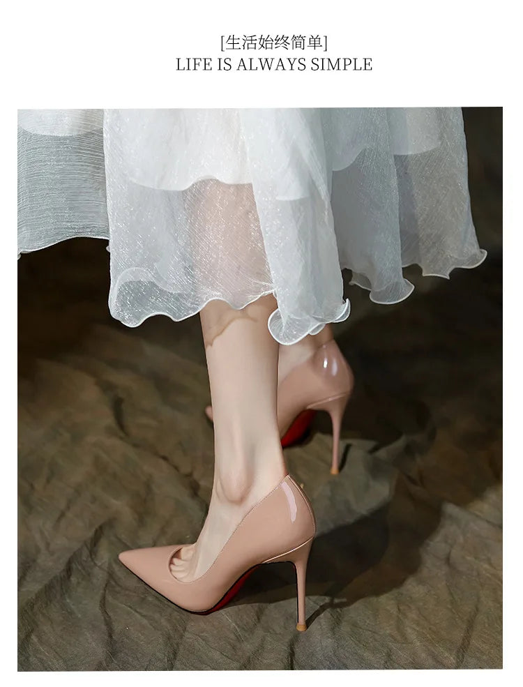 High Heels Women's Stiletto Patent Leather Internet Celebrity Pointed Large Size Small Size Professional Shoes