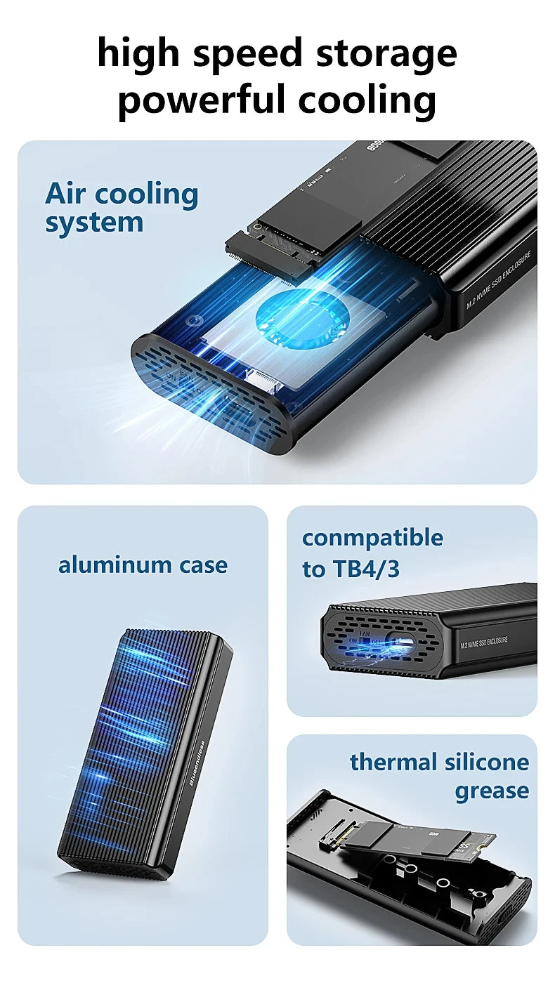 40Gbps USB 4.0 SSD Enclosure Thunderbolt USB-C M.2 NVMe SSD Case Compatible with USB 3.2/3.1/3.0 For Macbook iPad Phone Laptop
