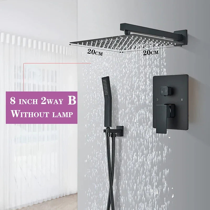Matte Black LED  Bathroom Showe Faucet Rainfall Shower Head Bath Water Faucet Wall Mounted Bathtub Shower Mixer Tap Shower Set