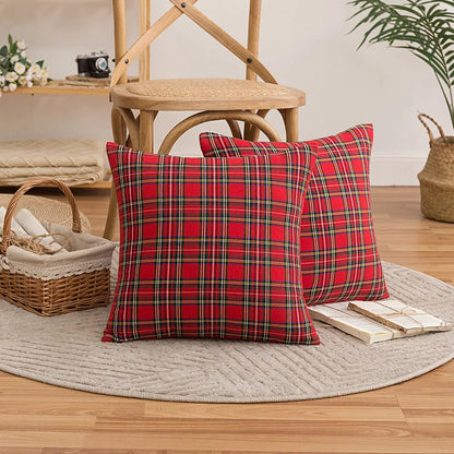 Christmas Plaid Decorative Throw Pillow Covers Scottish Tartan Cushion Case for Farmhouse Home Holiday Decor Sofa Couch Decor
