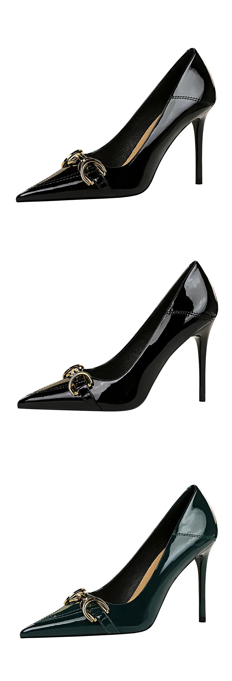 Luxury Design Women 10cm High Heels Metal Buckle Green Pumps Lady Plus Size Wedding Stiletto Heels Party Nude Replica Prom Shoes