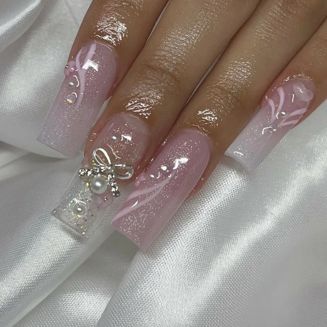 Romantic Red Lips Valentine's Day Wearable Fake Nails Frosted White Detachable Finished False Nails Press on Nails with Glue