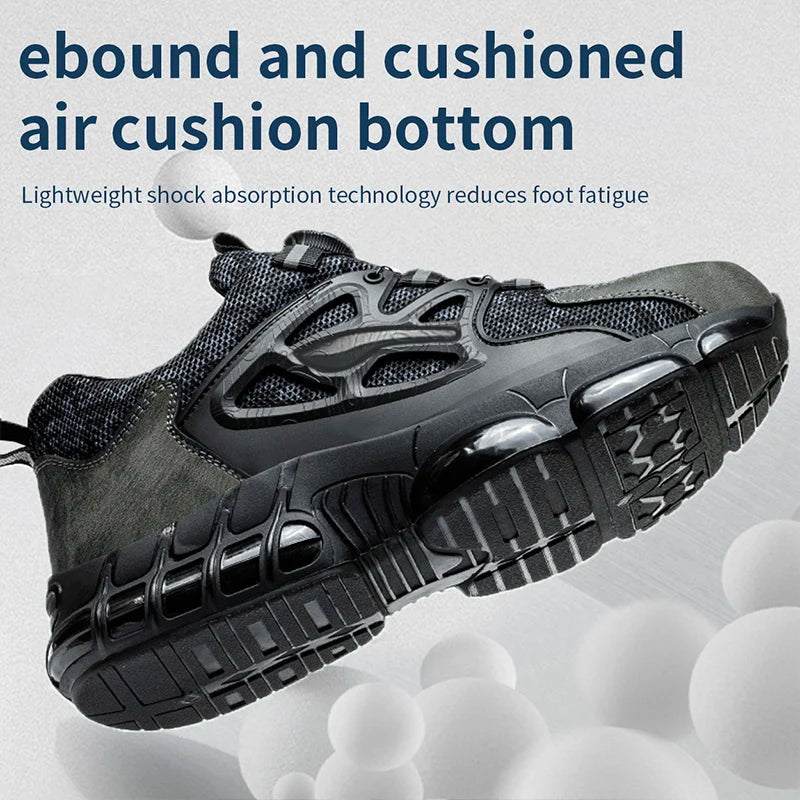 Rotating Button Protective Safety Shoes Men Steel Toe Sneakers Air Cushion Work Shoes Man Puncture Proof Work Safety Boots