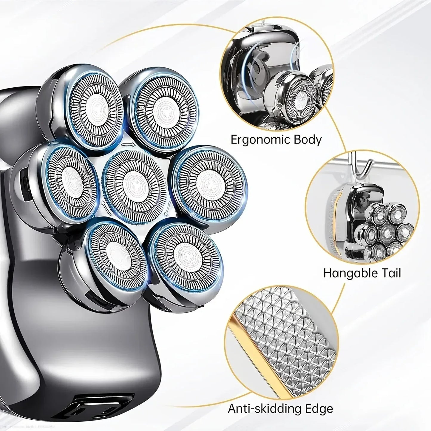 Men's Electric Head Shaver Razor Rechargeable Cordless Hair Shaving Razors for Bald Man 6 in 1 Waterproof Wet Dry Beard Trimmer