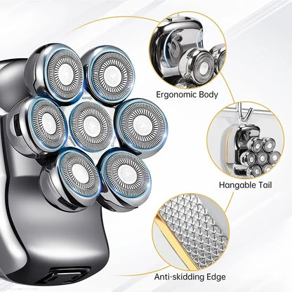 Men's Electric Head Shaver Razor Rechargeable Cordless Hair Shaving Razors for Bald Man 6 in 1 Waterproof Wet Dry Beard Trimmer