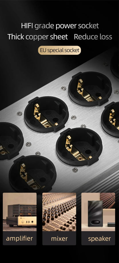 Hi-end EU Hifi Power Filter for Standard EU Socket Noise-free Audio Purifier Filter Power Conditioner with EU Outlets Strip