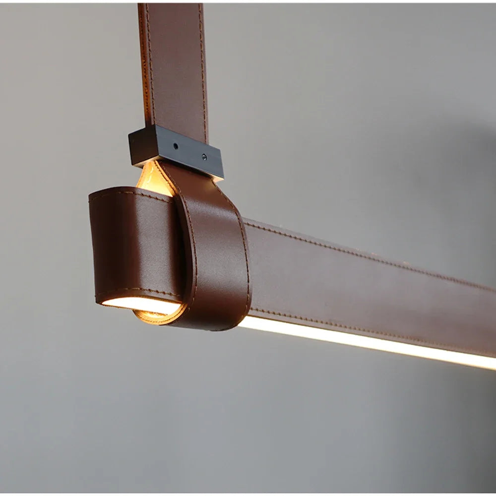 Minimalist LED Leather Pendant Chandelier Dining Table Hanging Lamp Office Pendant Lamp For Hotel Chandeliers Belt Home Decor