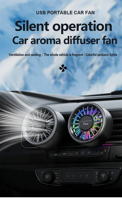 New car aromatherapy fan, USB cool seven color ambient lighting, three adjustable car fans, large truck van car fan