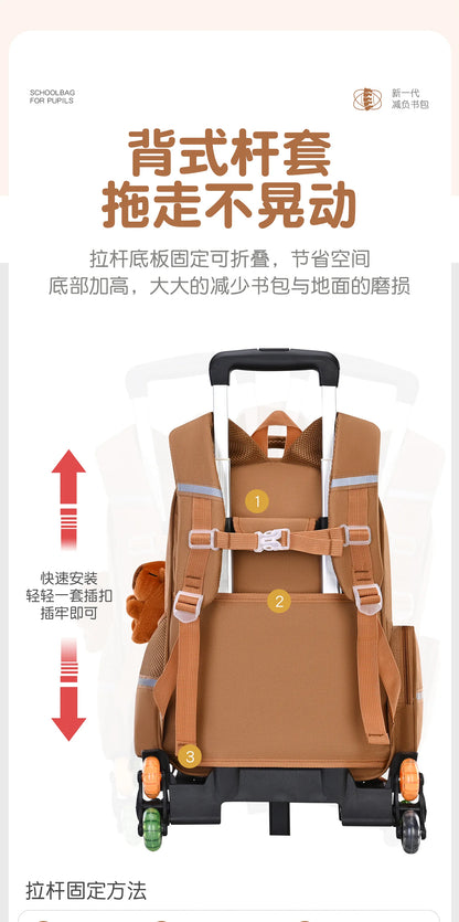 Capybara Rolling School Backpack Children School Bag with Wheels Girls Boys Trolley Schoolbag Rolling Wheeled Backpacks