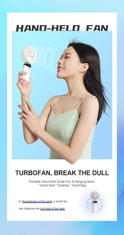 Portable Handheld Mini Fan 3000mAh Foldable Neck Hanging Fans 5 Speed Adjust USB Charge Fan with Phone Stand and Display Screen