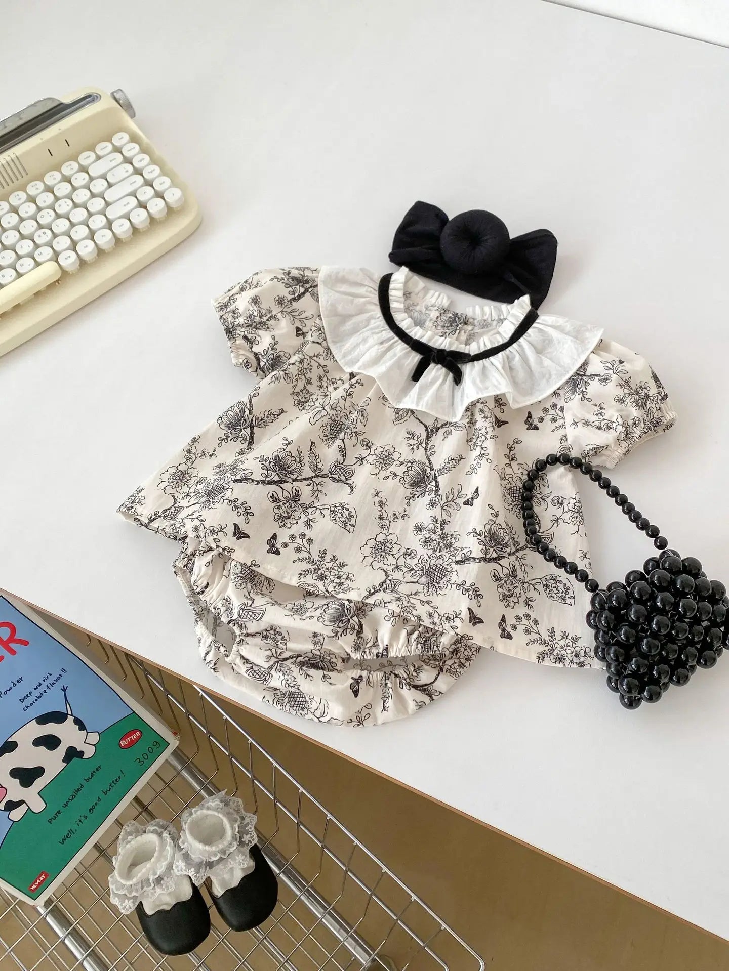 2026 New Summer Baby Clothing Set Infant Girls Floral Lace Collar Tops And Bloomer 2 PCS Suit Toddler Outfit