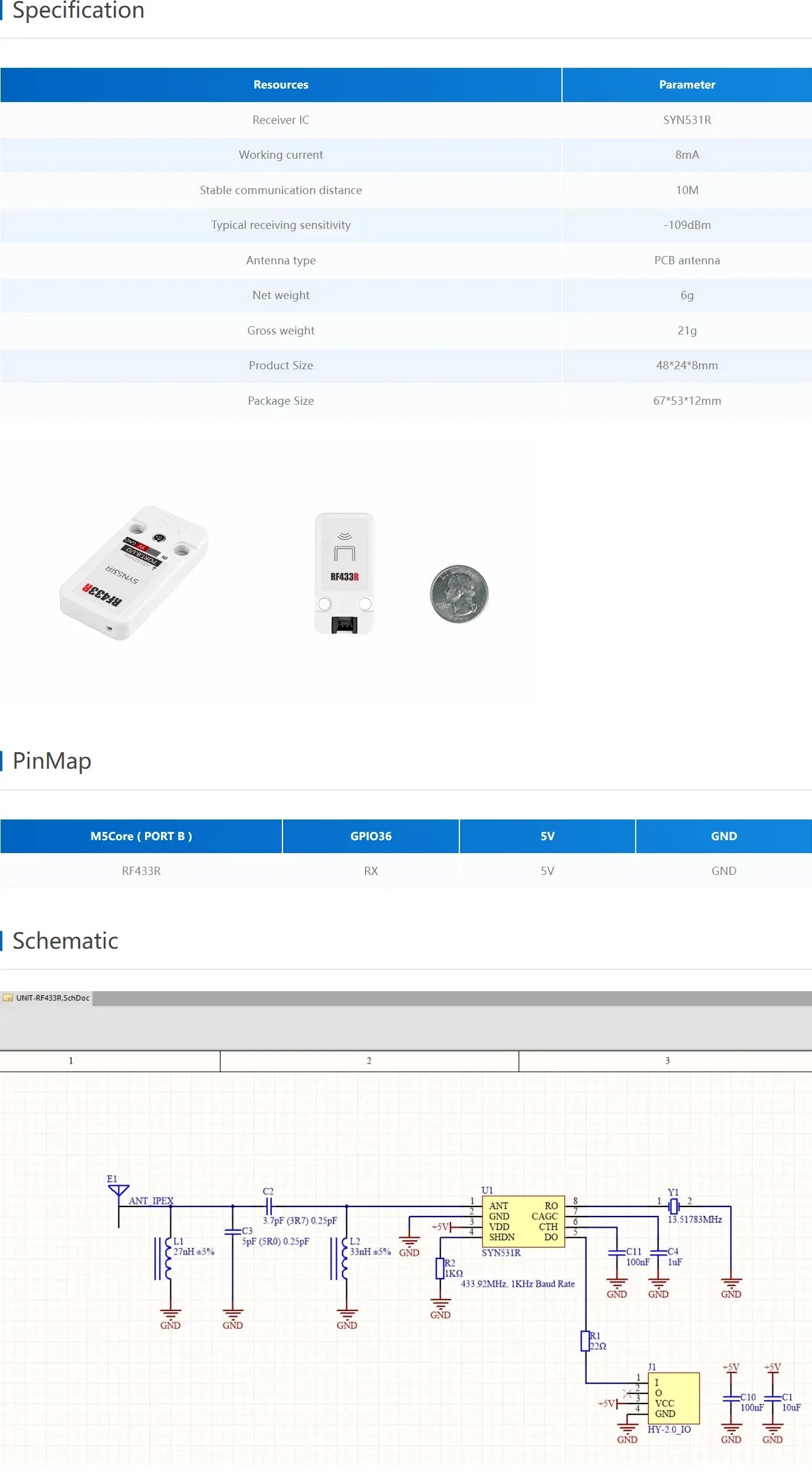 M5Stack RF433R/T Wireless RF Transmitter & Receiver Working Frequency 433.92MHz for IoT RF Remote Control Automation Application
