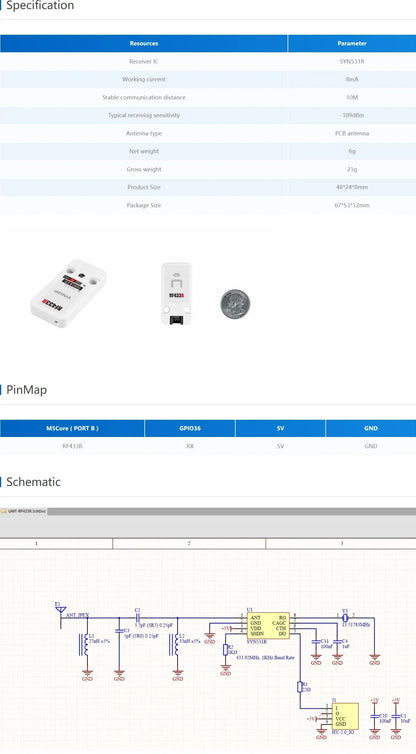 M5Stack RF433R/T Wireless RF Transmitter & Receiver Working Frequency 433.92MHz for IoT RF Remote Control Automation Application