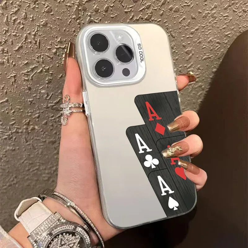 Poker For iphon 16 15 Plus X XR XS Max 11 12 13 Pro 16 Pro Max X XR XS Shockproof Ultra-Thin Hard Cover Protective Phone Case