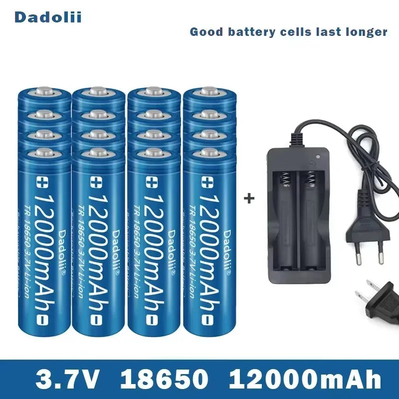 18650 Battery Rechargeable Battery 3.7V 18650 12000mAh Capacity Li-ion Rechargeable Battery For Flashlight Torch Battery+Charger