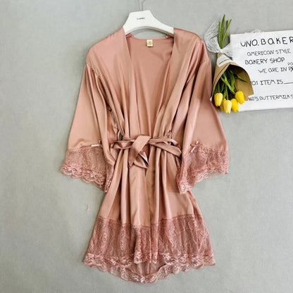 Green Robe Elegant Hem Lace Trim Bathrobe Gown Sleepwear Women Rayon Homewear Intimate Lingerie Bride Wedding Robe Loungewear