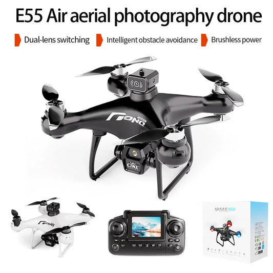E55 Drone Mini Dual Camera 8K Aerial HD Profesional Remote Control Aircraft GPS Positioning Avoidance Brushless Motor Drone