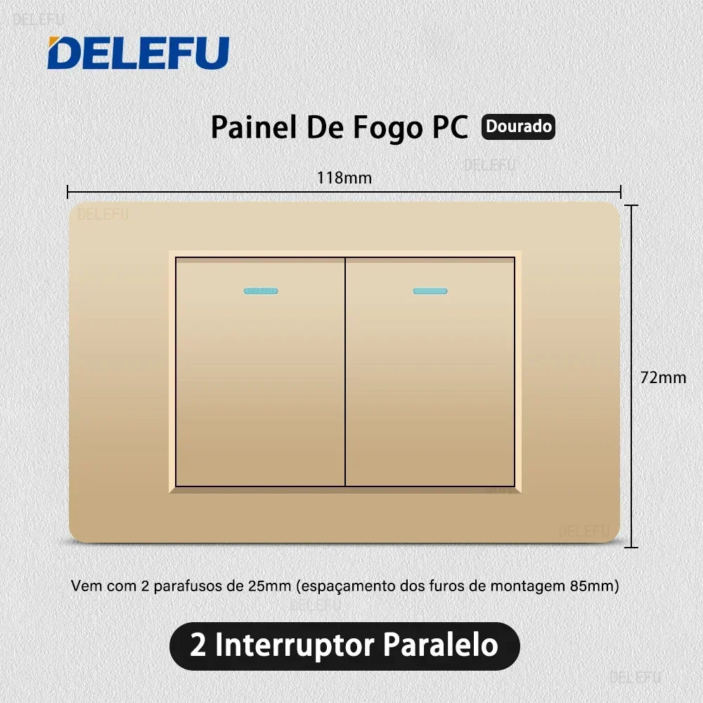 DELEFU Brazil Standard 10A 20A Gold Fireproof PC Panel Dual USB Type C Home Wall Light Switch Safe Power Socket