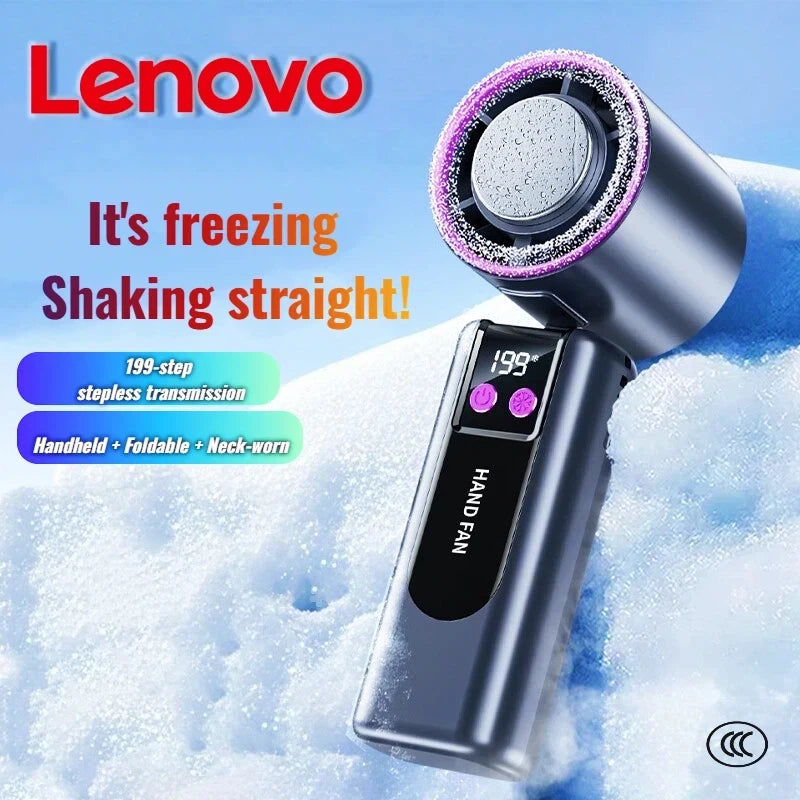 Lenovo 199-speed High-speed Cooling Fan Usb Charging Digital Display Large Wind Turbine Handheld Portable Fan Mini Cooling Fan