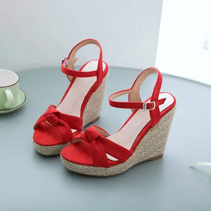 REAVE CAT Brand Women Sandals Open Toe Flock Suede Wedges 11cm Platform Buckle Strap Big Size 44 45 46 Soft Leisure Daily Shoes