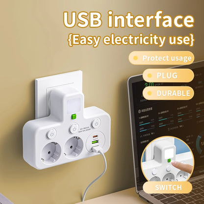 EU plug AC socket power board multi-layer wall socket universal network filter, with or without USB independent switch light ada