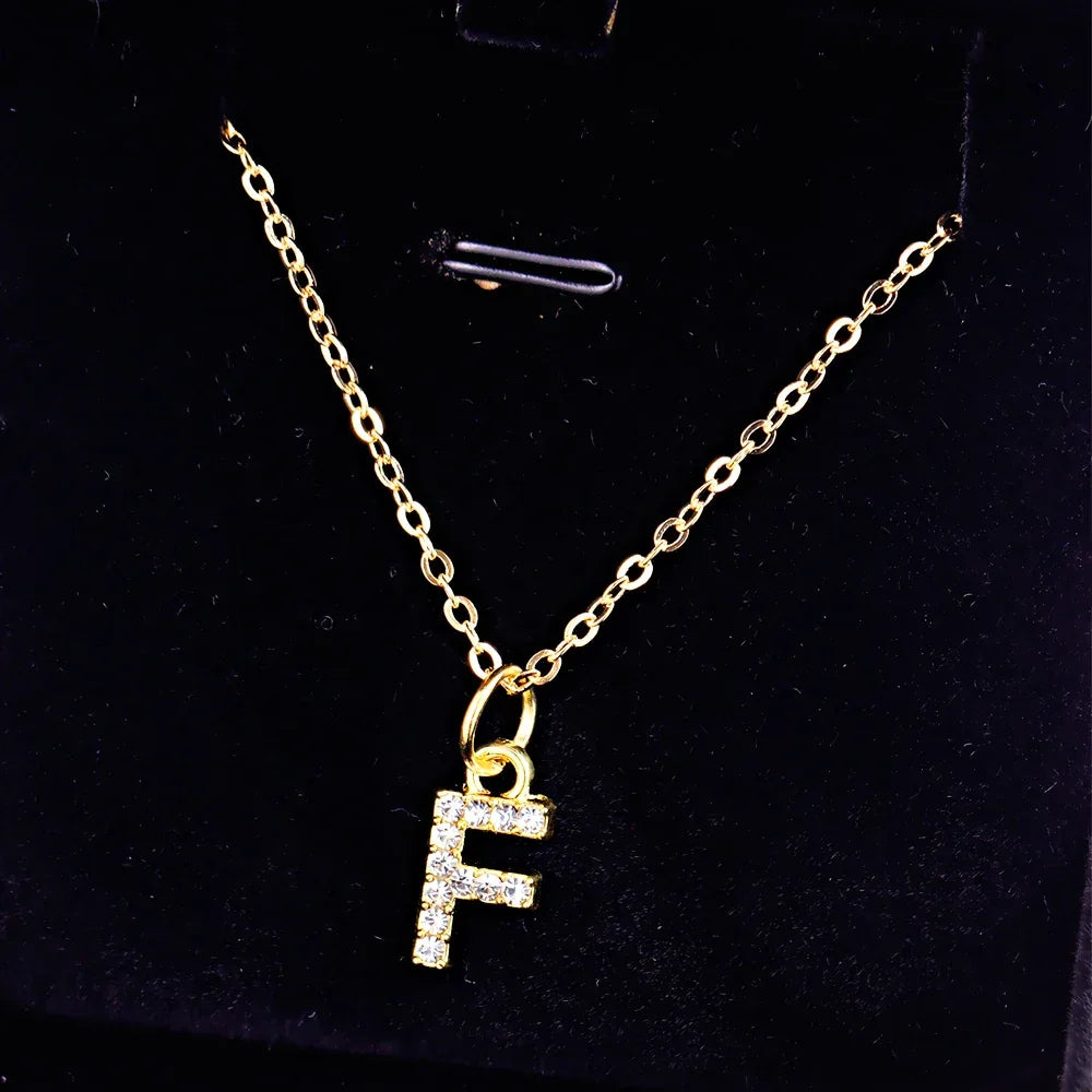 Kpop Shining A-Z Letter Pendant Charm Necklace 26 Initial Alphabet Name Golden Clavicle Chain Party Valentine's Day Jewelry Gift