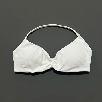 HISTELLO Strappy Bra Gym Top Women High Support Thin Strap Halter Sports Seamless Bras Scrunch Push-up Workout Yoga Tank Tops