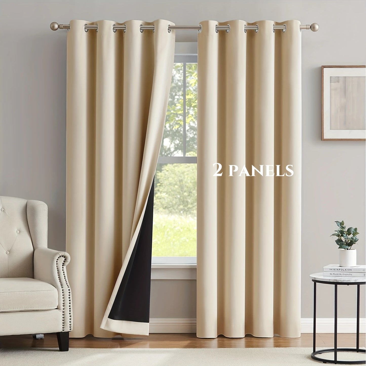 2panels Solid 100% Blackout Curtain - Curtains for Bedroom, Living Room Decor - UV Protection, Easy Sliding and Stylish Design