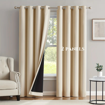 2panels Solid 100% Blackout Curtain - Curtains for Bedroom, Living Room Decor - UV Protection, Easy Sliding and Stylish Design