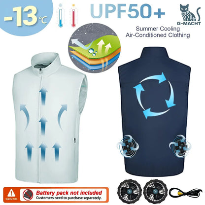 Summer Cooling Vest Men USB Charging Fan Sleeveless Jacket Air Conditioning Clothing Breathable Cool Working Coat for Outdoor Wo
