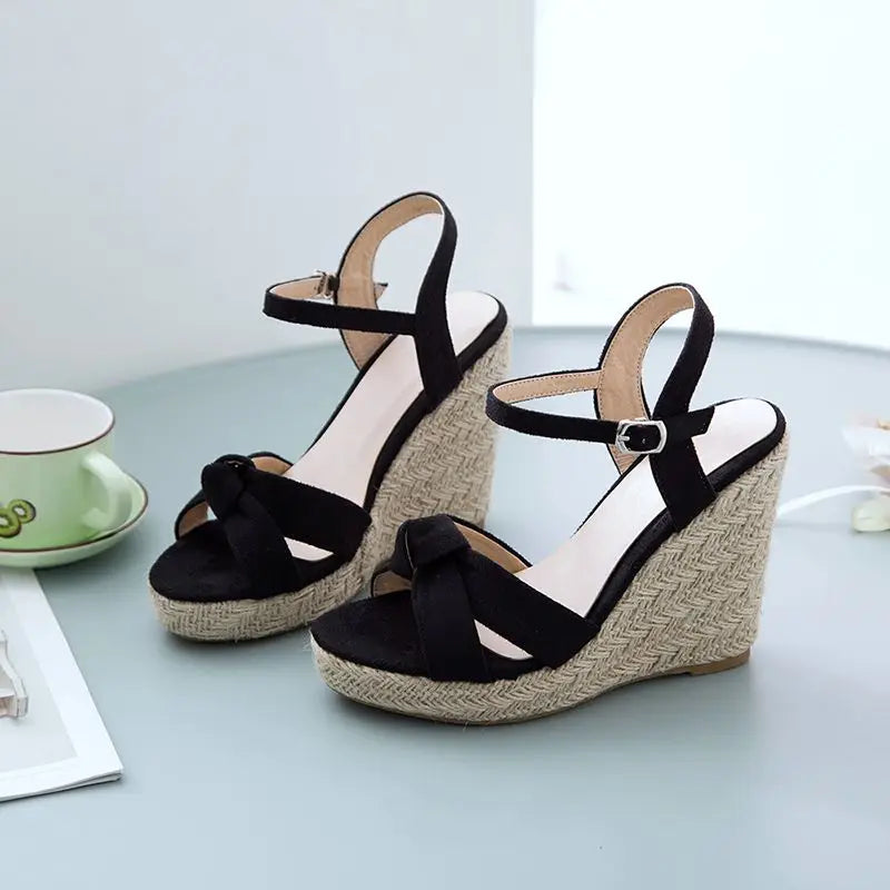 REAVE CAT Brand Women Sandals Open Toe Flock Suede Wedges 11cm Platform Buckle Strap Big Size 44 45 46 Soft Leisure Daily Shoes